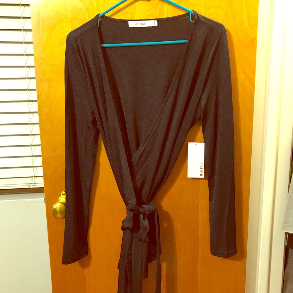Black satin Wrap Body Cardigan